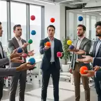 Ein Business-Team übt gemeinsam Jonglieren in einem modernen Büro als Teil eines Workshops zur mentalen Förderung. - Foto: über boerse-global.de