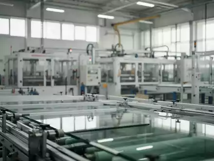 Helle, moderne Produktionshalle in der Glasindustrie mit Tageslicht und industriellen Maschinen im Hintergrund. - Foto: über boerse-global.de