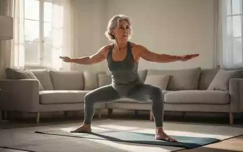 Eine Frau über 50 praktiziert Yoga in einem hellen, minimalistisch eingerichteten Wohnzimmer. - Foto: über boerse-global.de
