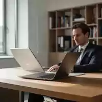 Ein professioneller Arbeitsplatz in einer Kanzlei oder Praxis mit einem Laptop bei natürlichem Tageslicht. - Foto: über boerse-global.de