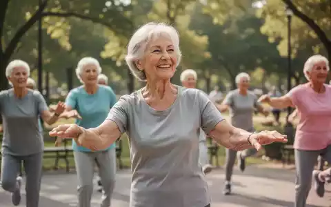 Eine Gruppe aktiver Senioren bei einer gemeinsamen Sporteinheit in einem sonnigen öffentlichen Park. - Foto: über boerse-global.de