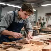 Junger Handwerker bei der Arbeit in einer hellen, modernen Werkstatt. - Foto: über boerse-global.de
