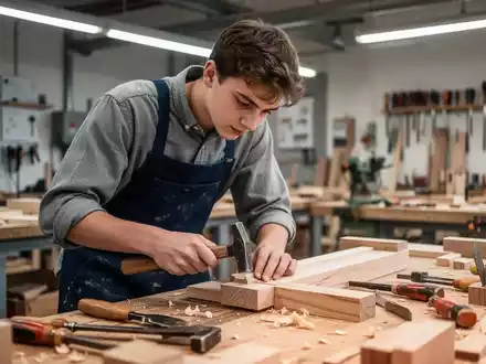 Junger Handwerker bei der Arbeit in einer hellen, modernen Werkstatt. - Foto: über boerse-global.de