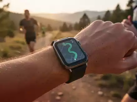 Person beim Joggen mit einer Smartwatch am Handgelenk auf einem Waldweg bei Sonnenlicht. - Foto: über boerse-global.de