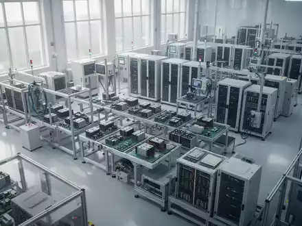 Moderne Produktionshalle der Elektro- und Digitalindustrie mit hochpräzisen technischen Komponenten und Infrastruktur. - Foto: über boerse-global.de