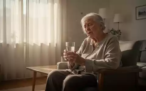 Erschöpfte Person in einem sonnendurchfluteten Raum während einer Hitzewelle mit einem Glas Wasser. - Foto: über boerse-global.de
