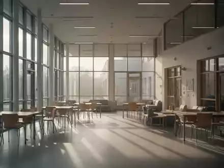 Ein minimalistisch eingerichteter Gemeinschaftsraum in einer Jugendbetreuungseinrichtung mit natürlichem Lichteinfall. - Foto: über boerse-global.de