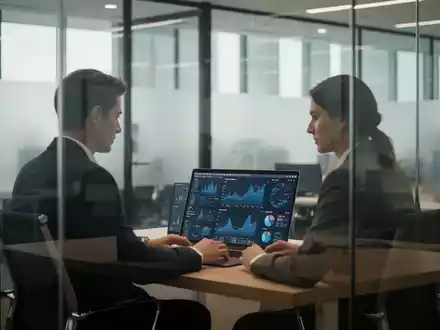 Ein Mitarbeiter arbeitet konzentriert an einem Laptop in einem modernen, hellen Bürogebäude bei Tageslicht. - Foto: über boerse-global.de