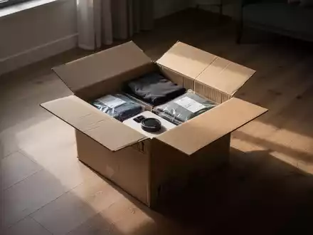 Ein halb geöffnetes Paket steht in einer minimalistischen Wohnung im natürlichen Licht. - Foto: über boerse-global.de