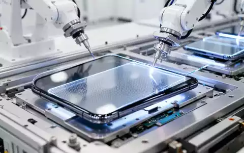 Nahaufnahme einer hochmodernen Fertigungsstraße für OLED-Displays in einer sauberen Industrieumgebung. - Foto: über boerse-global.de
