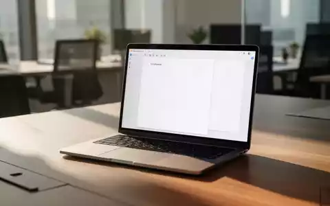 Ein moderner, aufgeräumter Büroarbeitsplatz mit einem Laptop auf einem Holztisch bei natürlichem Tageslicht. - Foto: über boerse-global.de