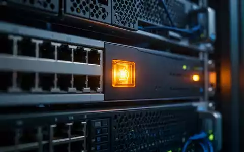 Blinkende Warnleuchte an einem Server-Rack in einem modernen Rechenzentrum als Symbol für IT-Sicherheitsrisiken. - Foto: über boerse-global.de
