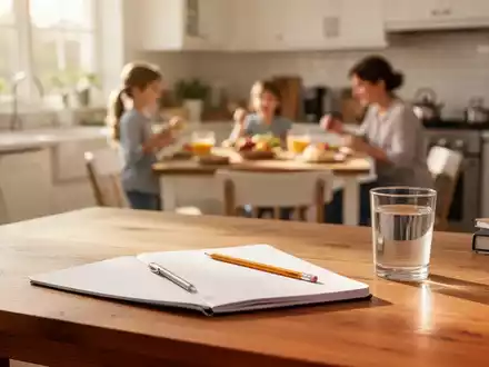 Ein aufgeräumter Schreibtisch mit Notizbuch und Stift in einer hellen, ruhigen Wohnumgebung am Morgen. - Foto: über boerse-global.de