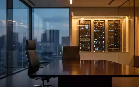 Ein leerer Bürostuhl an einem Konferenztisch in einem modernen, minimalistischen Bürogebäude bei Dämmerung. - Foto: über boerse-global.de