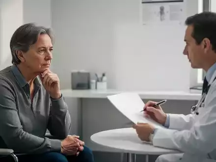 Eine Person mittleren Alters im Gespräch mit einem Arzt in einer modernen Praxis, Fokus auf Gesundheitsvorsorge. - Foto: über boerse-global.de
