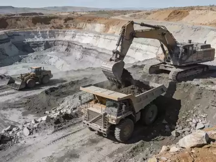 Industrielle Mineralgewinnung in einer weitläufigen Landschaft mit schweren Maschinen. - Foto: über boerse-global.de