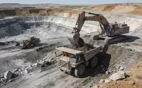 Industrielle Mineralgewinnung in einer weitläufigen Landschaft mit schweren Maschinen. - Foto: über boerse-global.de