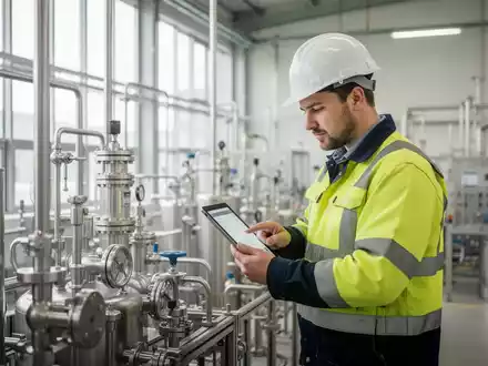 Sicherheitsingenieur bei der Inspektion einer Industrieanlage in einem modernen Betrieb. - Foto: über boerse-global.de