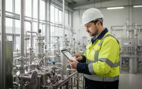 Sicherheitsingenieur bei der Inspektion einer Industrieanlage in einem modernen Betrieb. - Foto: über boerse-global.de