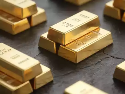 Mehrere glĂ€nzende Goldbarren liegen auf einer dunklen, texturierten OberflĂ€che. - Foto: ĂŒber boerse-global.de