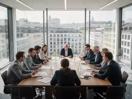 Professionelle Geschäftsleute bei einer strategischen Besprechung in einem modernen, hellen Büro in der Schweiz. - Foto: über boerse-global.de