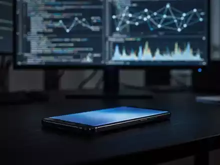 Ein Smartphone auf einem Schreibtisch bei Nacht, das von einem schwachen, bläulichen Licht beleuchtet wird. - Foto: über boerse-global.de