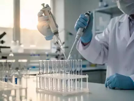 Ein Wissenschaftler arbeitet in einem modernen medizinischen Labor mit einer Pipette und Reagenzgläsern. - Foto: über boerse-global.de