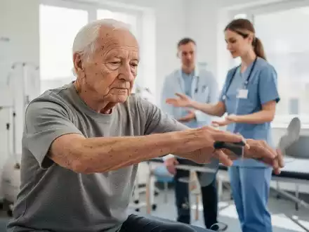 Ein Patient führt unter Anleitung in einer modernen Praxis gezielte Bewegungsübungen im Rahmen einer Physiotherapie durch. - Foto: über boerse-global.de