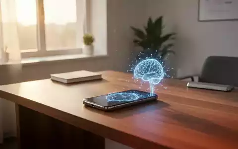 Ein Smartphone mit einem KI-Symbol auf einem Schreibtisch in einer modernen, hellen Praxis für psychologische Beratung. - Foto: über boerse-global.de