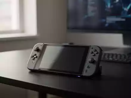 Ein portables Gaming-Handheld auf einem modernen Schreibtisch in einer professionellen Arbeitsumgebung. - Foto: über boerse-global.de