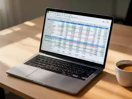Ein professioneller Arbeitsplatz mit einem Laptop, auf dem eine komplexe Finanz-Tabelle in einer Tabellenkalkulation zu sehen ist. - Foto: über boerse-global.de