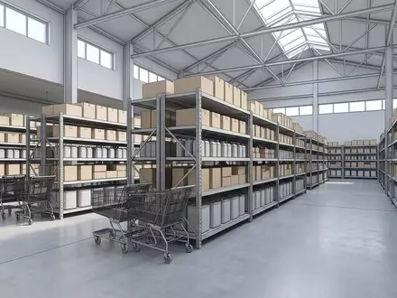 Architektur-Render im Großmarkt mit Einkaufswagen zum Thema Costco Membership, ISIN US22160K1051, neutrales Tageslicht - Foto: THN