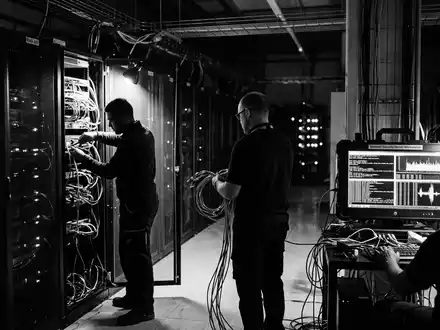 Schwarzweiss-Reportage mit Netzwerksicherheit zum Thema CrowdStrike Falcon, ISIN US22788C1053, hoher Kontrast, sachlich dargestellt - Foto: THN