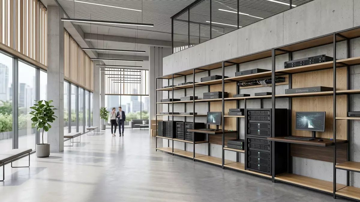 Architektur-Render im IT-Fachhandel mit Netzwerksicherheit im Ausstellungsbereich