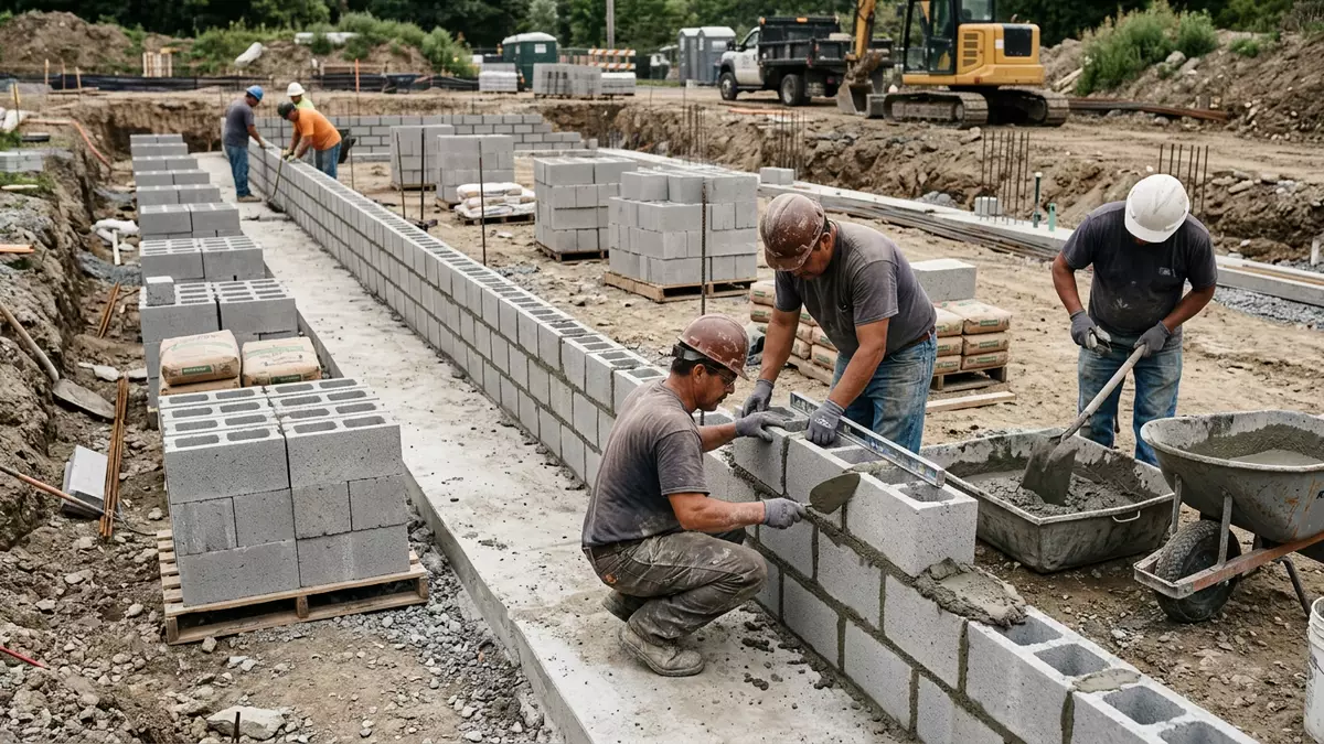 Fotorealistische Ansicht von Baustoffe auf Baustellen in realer Umgebung, neutral