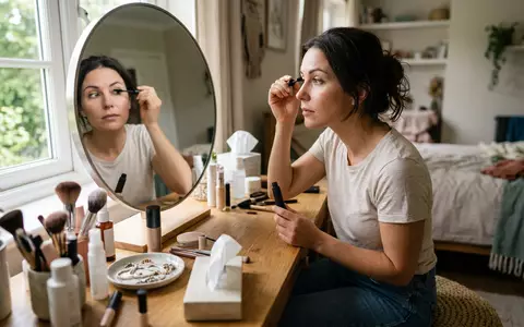 Fotorealistische Aufnahme von Mascara beim Schminken zum Thema Rimmel London Mascara, ISIN US2220702037, natuerliches Licht - Foto: THN