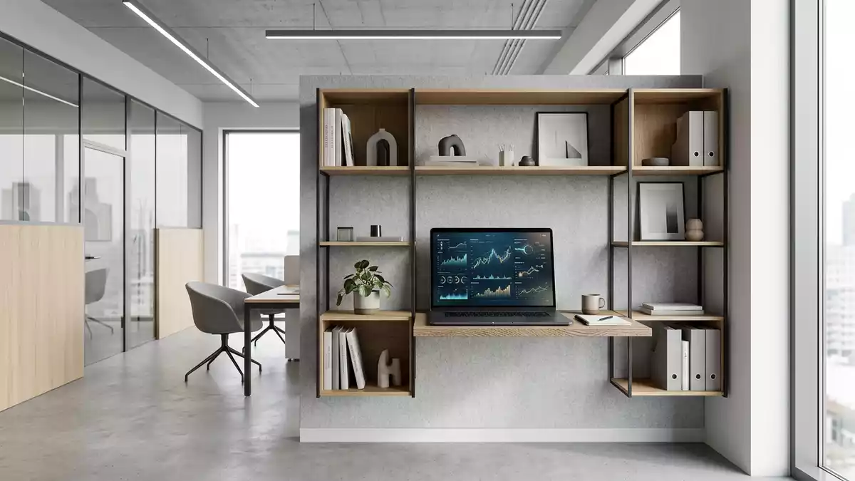 Architektur-Render im Bankfiliale mit Wertpapierdepot im Ausstellungsbereich, neutral