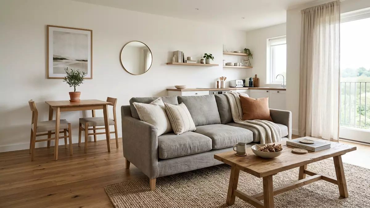 Fotorealistische Studioansicht von Ferienwohnung in neutraler Produktdarstellung
