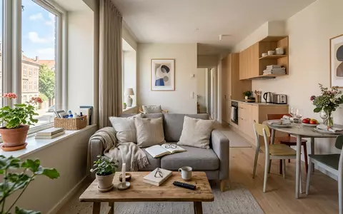 Fotorealistische Aufnahme von Ferienwohnung auf Reisen zum Thema Airbnb Unterkunft, ISIN US0090661010, natuerliches Licht - Foto: THN