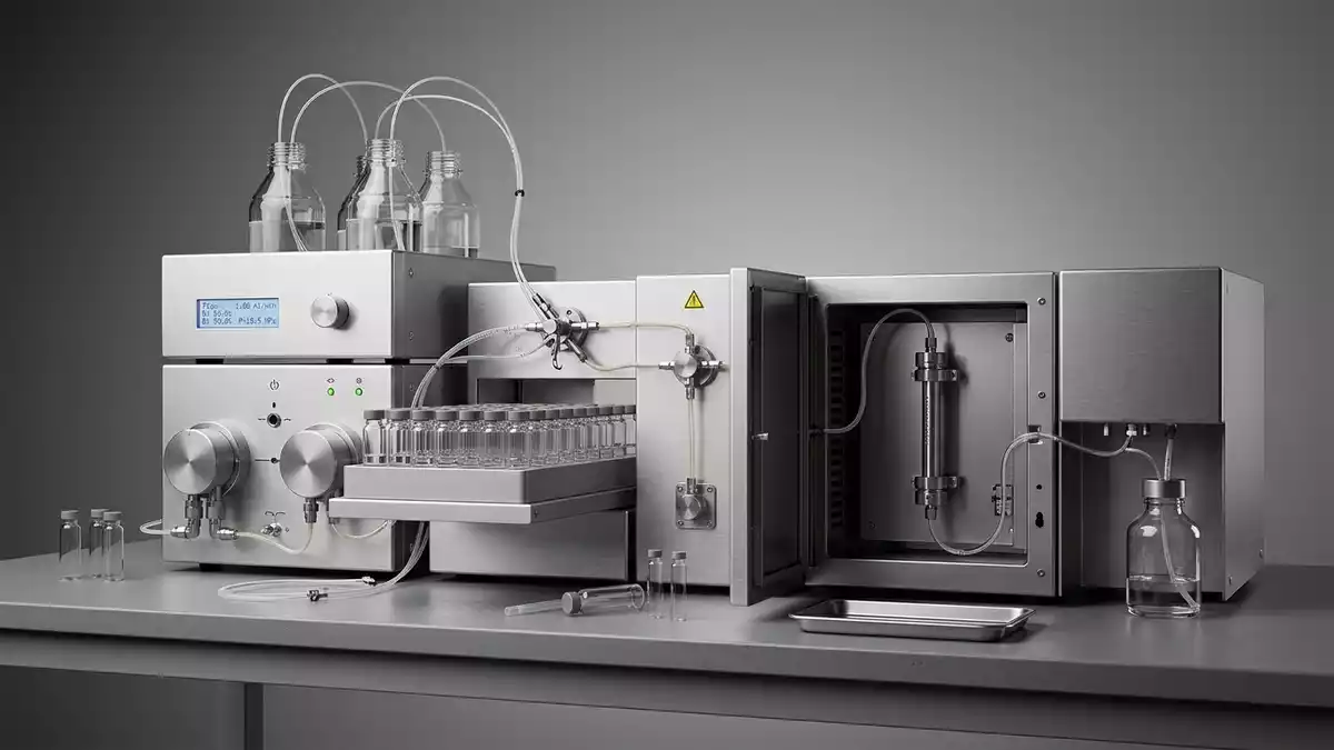 Fotorealistische Studioansicht von Chromatograph in neutraler Produktdarstellung