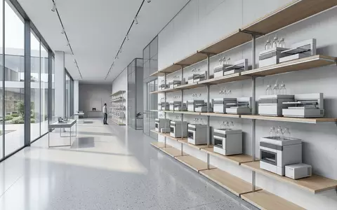Architektur-Render im Laborfachhandel mit Chromatograph zum Thema Chromatograph, ISIN US00846U1016, neutrales Tageslicht - Foto: THN