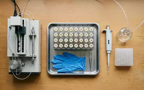 Flatlay-Arrangement rund um Chromatograph zum Thema Chromatograph, ISIN US00846U1016, weiches Oberlicht, sachlich dargestellt - Foto: THN