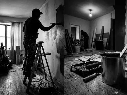 Schwarzweiss-Reportage mit Wandfarbe zum Thema Dulux Wandfarbe, ISIN NL0013267909, hoher Kontrast, sachlich dargestellt - Foto: THN