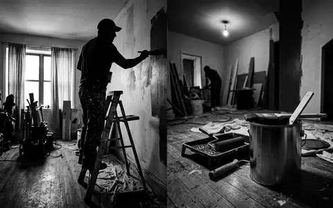 Schwarzweiss-Reportage mit Wandfarbe zum Thema Dulux Wandfarbe, ISIN NL0013267909, hoher Kontrast, sachlich dargestellt - Foto: THN
