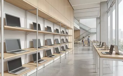 Architektur-Render im Elektronik-Fachmarkt mit Laptop zum Thema Dell XPS 13, ISIN US24703L2025, neutrales Tageslicht - Foto: THN