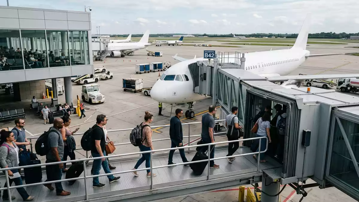Fotorealistische Ansicht von Flugreise auf Flugreisen in realer Umgebung, neutral