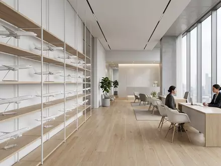 Architektur-Render im Reisebüro mit Flugreise zum Thema Delta Flug, ISIN US2473617023, neutrales Tageslicht - Foto: THN