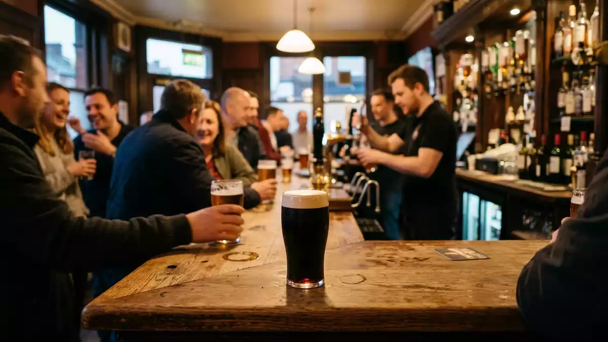Fotorealistische Ansicht von Stoutbier in der Kneipe in realer Umgebung, neutral
