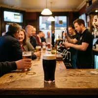 Fotorealistische Aufnahme von Stoutbier in der Kneipe zum Thema Guinness Draught, ISIN GB0002374006, natuerliches Licht - Foto: THN