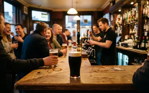 Fotorealistische Aufnahme von Stoutbier in der Kneipe zum Thema Guinness Draught, ISIN GB0002374006, natuerliches Licht - Foto: THN